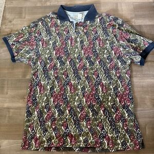 Vintage Arizona Jean Company Polo Men XL Leaf Print Y2K 90s Short Sleeve Shirt